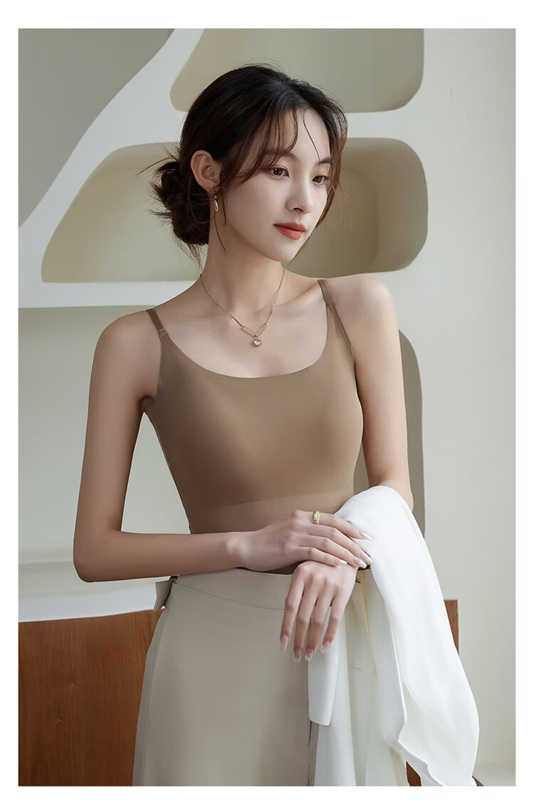 Urban Beauty [No Bra Needed] Women's Camisole with Chest Pad, Ice Silk Thin Seamless Back Beauty Underwear, Wearable as Outerwear or Innerwear 14