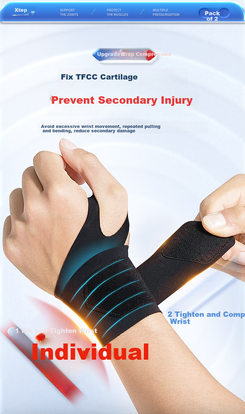 XTEP Wrist Support Braces (2-Pack) Fitness Tendonitis TFCC Wrist Guard Bench Press Wrist Stabilizer 9