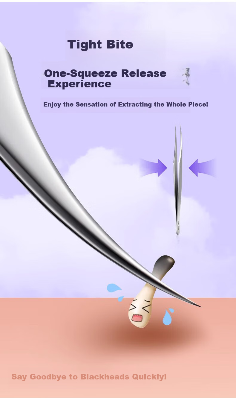 Yefili Two-Piece Set Ultra-Pointed Dolphin Clip Cell Clip Blackhead Extractor Acne Needle Eyelash Tweezers Pimple Cleaning Acne Removal Tool 6