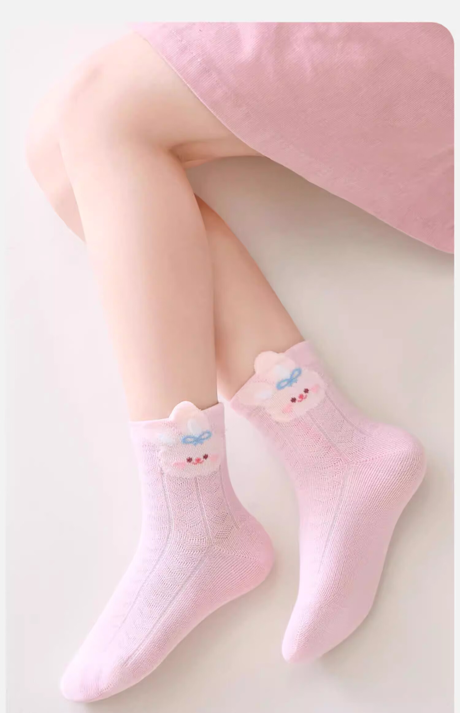 Mianqixiong Girls' Cotton Socks Spring Summer Thin Breathable Mesh Mid-Calf Baby Children's Socks 18