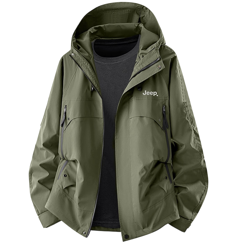 JEEP Men's Spring Casual Hooded Jacket Loose Workwear Mountain Climbing Military Green L