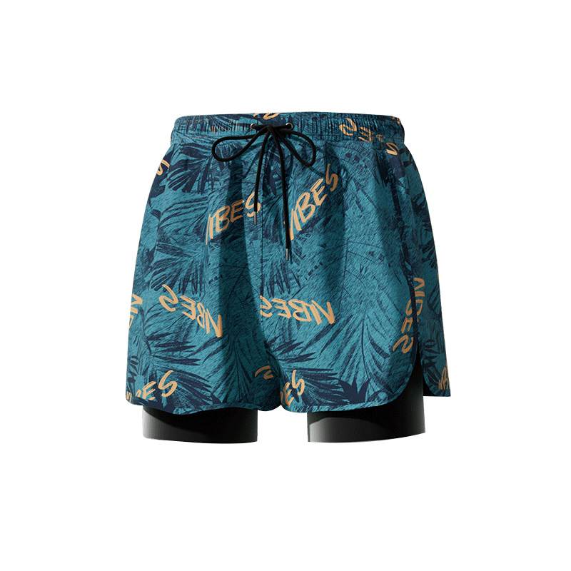 F.DYRAA Men's Swim Trunks Double-Layer Boxer Briefs Youth Swimming Pool Hot Spring Swimwear Set of 3 25060 Navy Blue 3XL