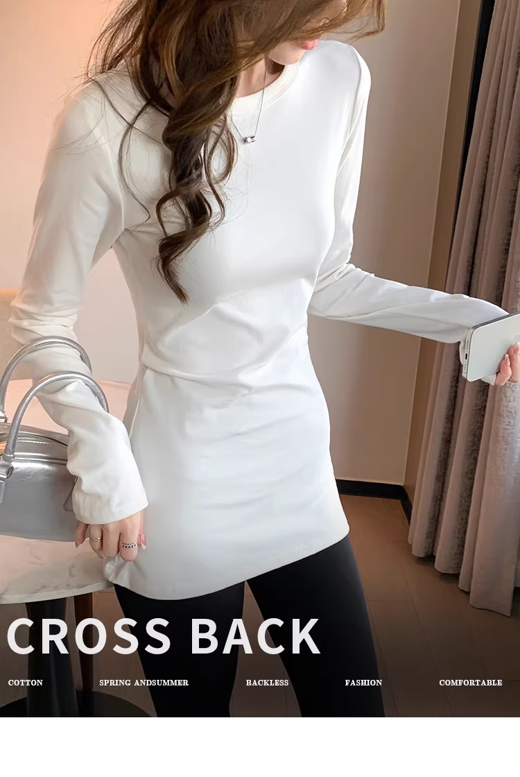 YUZHAOLIN Women's Spring Autumn Mid-Length Long Sleeve T-Shirt Top, Hip-Covering Base Layer 1