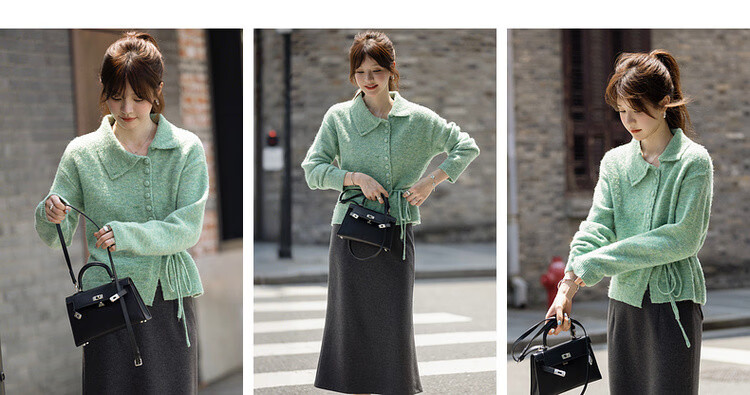 MT [Senya Between] Spring Fresh Side Lace-Up Asymmetric Lapel Cardigan Wool Blend Knit Sweater for Women 6