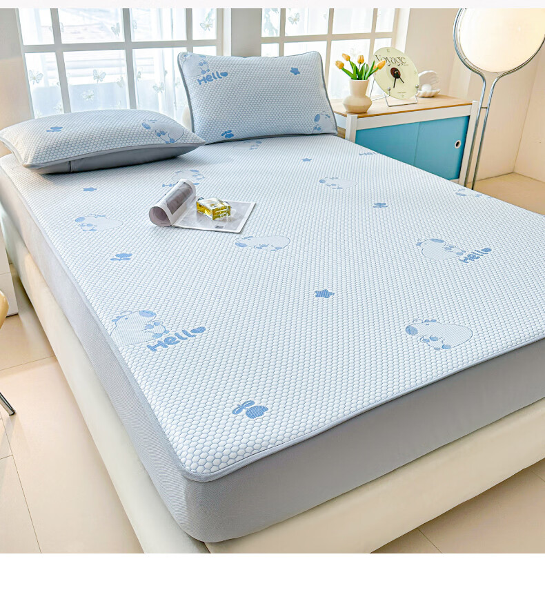 MUJI Class A Summer Cooling Ice Silk Bed Sheet Three-Piece Set 1.8x2m Double Full-Cover Bed Skirt Mattress Protector 18