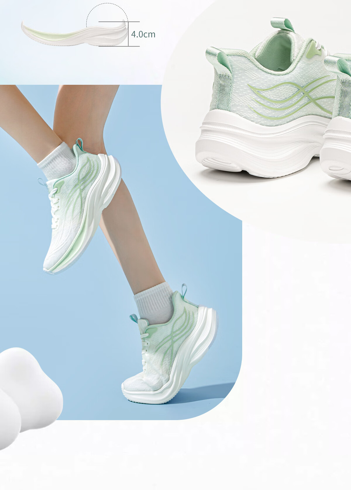 Warrior Women's Sports Shoes New Spring Summer Ultra-Light Soft Sole Shock Absorption Running Shoes Breathable Mesh Casual Shoes White Green Size 40 6