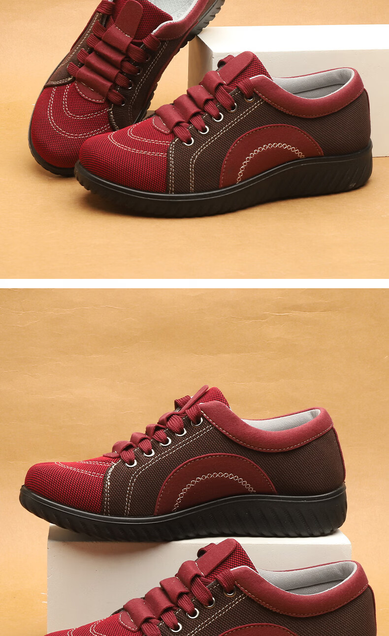 Lifeng Old Beijing Cloth Shoes Women Spring Mom Shoes Lightweight Breathable Casual Comfortable Sports Shoes Red Lace-up Flats Size 37 10