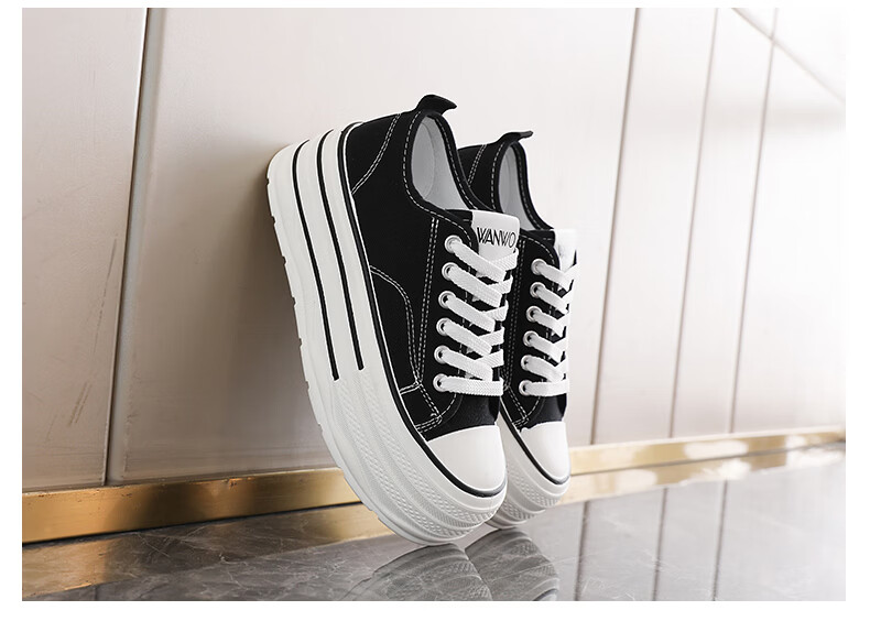 Cartelo Crocodile Women's Canvas Shoes Spring Thick Sole Casual Height Increasing Versatile Sports Sneakers Black Size 35 Model 1684 7