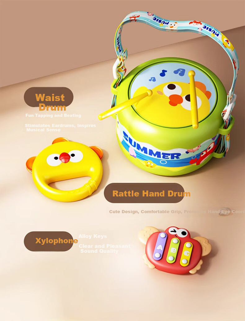COOKSS Baby Hand Drum 0-1 Year Old 3-6+ Months Children's Percussion Instrument Infant Tambourine Rattle Toy 4