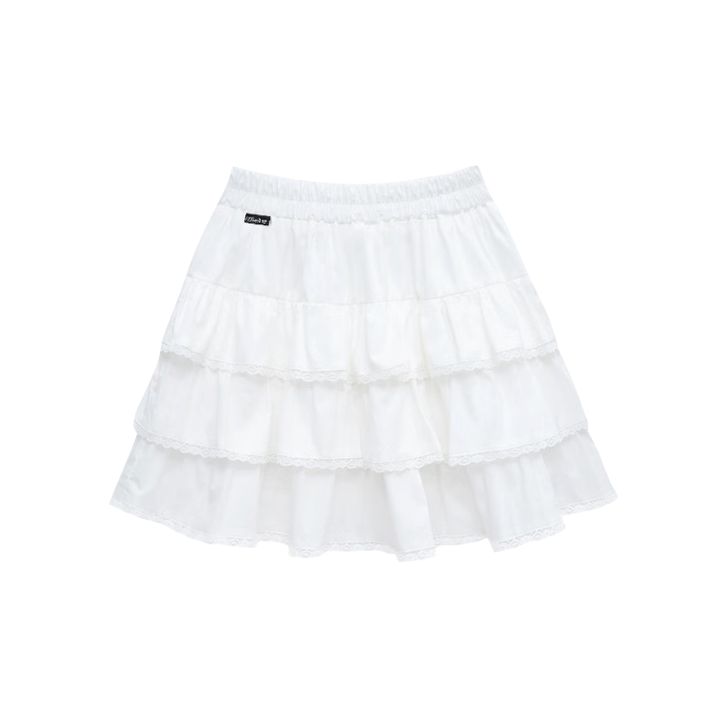 Disney Girls' Summer Dress, Playful A-Line Skirt, Lace Patchwork Midi Skirt for Older Children, White, Size 120