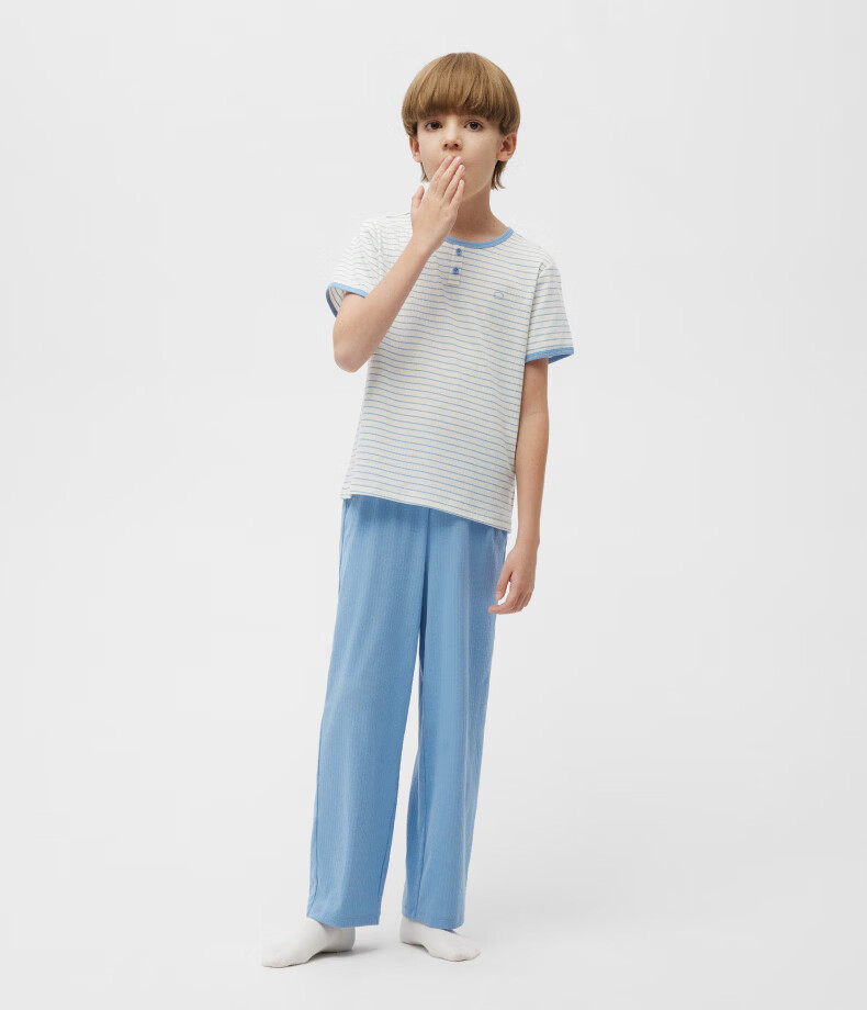 Jiao Nei Cotton 511S Kids' Striped Short Sleeve Pajama Set Boys and Girls Homewear Spring Summer Moisture-Wicking Quick-Dry Breathable 15