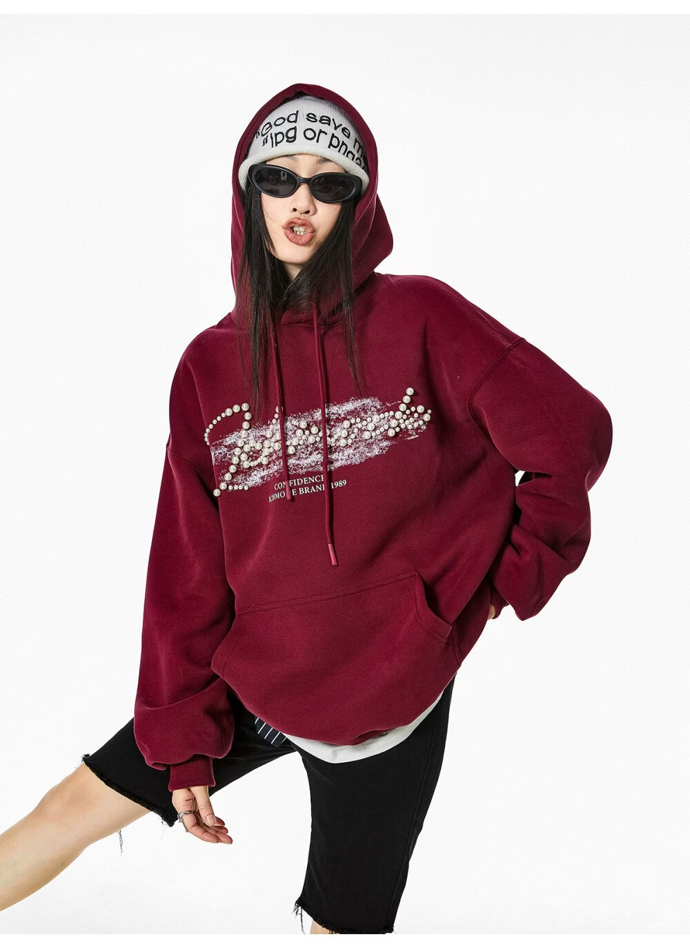 ICH MODE American Style Gray Hoodie Women 2026 Spring New Loose Casual Pullover Jacket White S 39