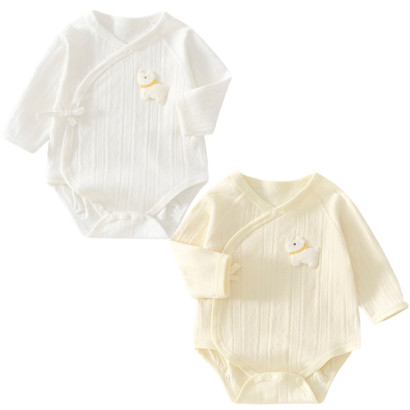 Aibao Baby Romper Spring and Autumn Newborn Long Sleeve Triangle Jumpsuit Baby One-piece Two-piece Set T289 White+Yellow 66cm