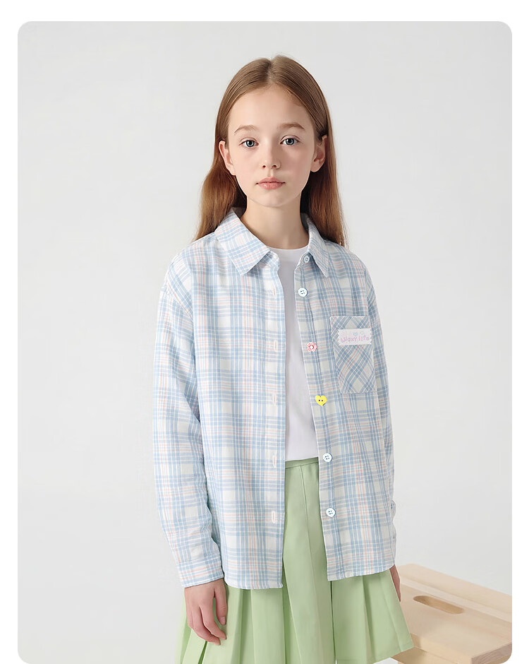 Balabala【balaOne】Kids Long Sleeve Shirt Girls 2026 Spring Plaid Fashion 17