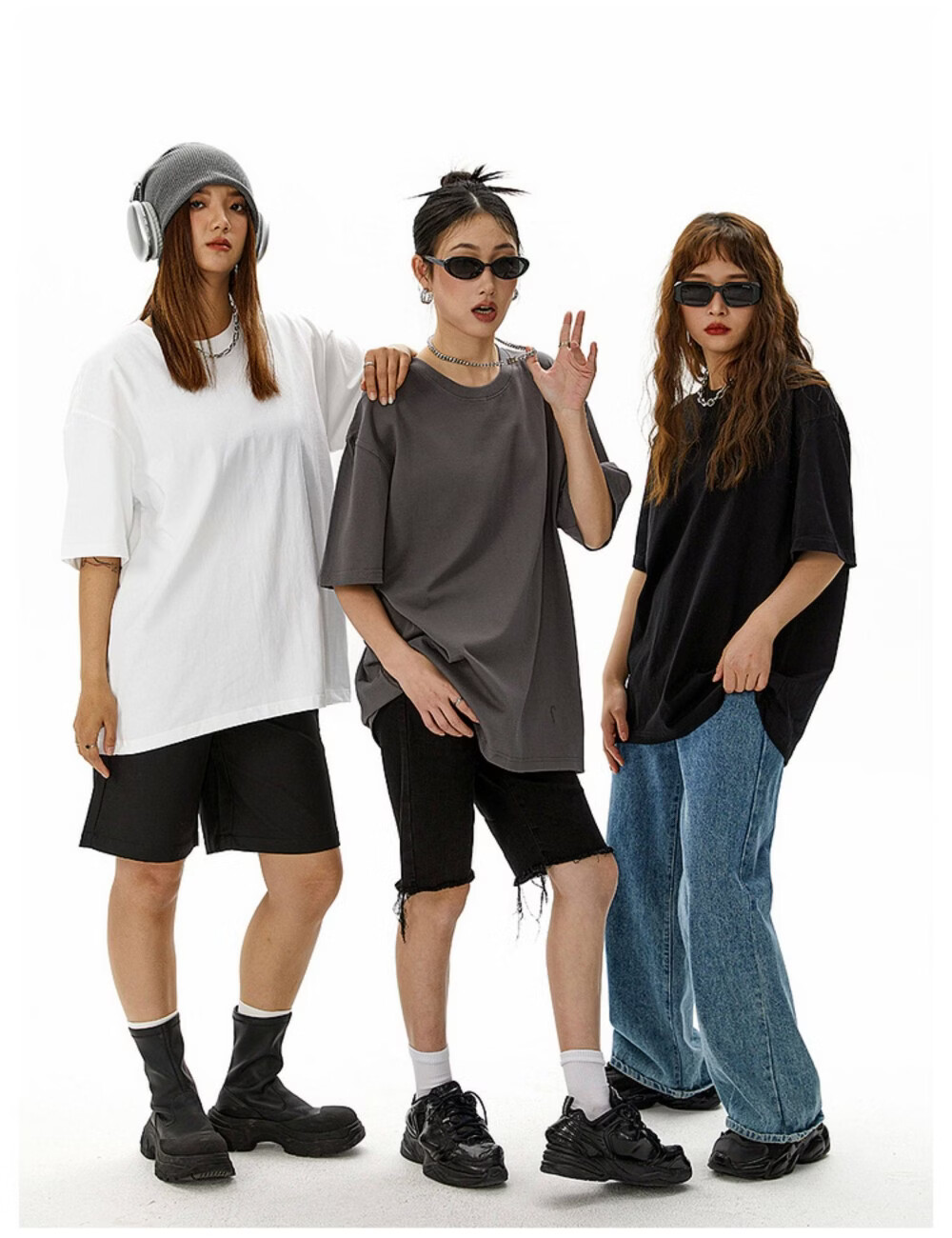 ICH MODE American Style Heavyweight 300g Solid Color Short Sleeve T-Shirt Women Summer New Loose Fit Versatile Half Sleeve Top White M 5