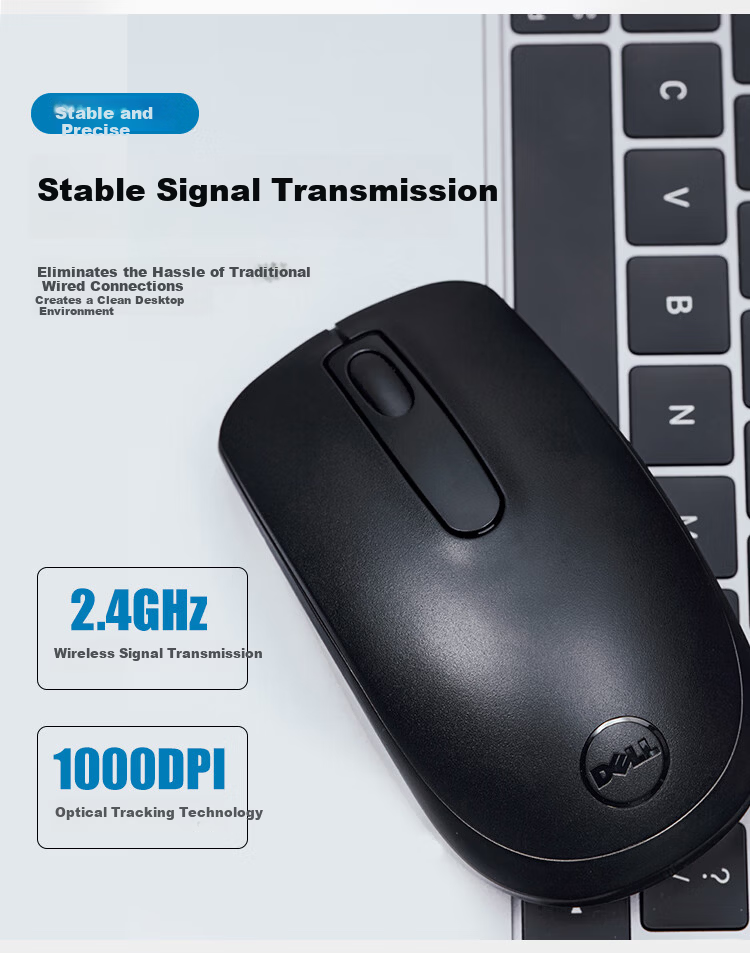 Dell WM118 Wireless Mouse Office Symmetric Mouse 2.4G Receiver Black 5