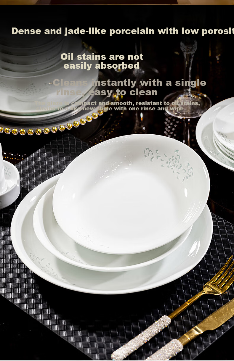 Jingde Story Jingdezhen Underglaze Color Exquisite Porcelain Dinnerware Set White Ceramic Tableware for 6 People Bowls and Plates Ceramic Dinner Set Housewarming Gift 13
