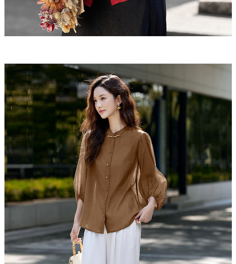 Vimly New Chinese Style National Wind Pleated Round Neck Shirt Women New Flowing Shoulder Jacket Top Peacock Blue XL 15