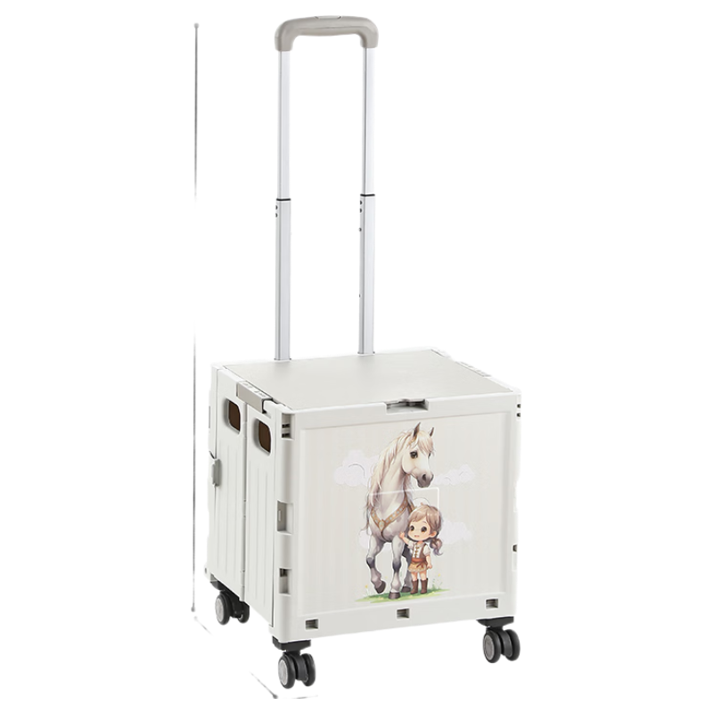 Younai Folding Shopping Cart Portable Small Trolley Hand-pulled Rod Cart Household Year of the Horse Zodiac 4 Wheels