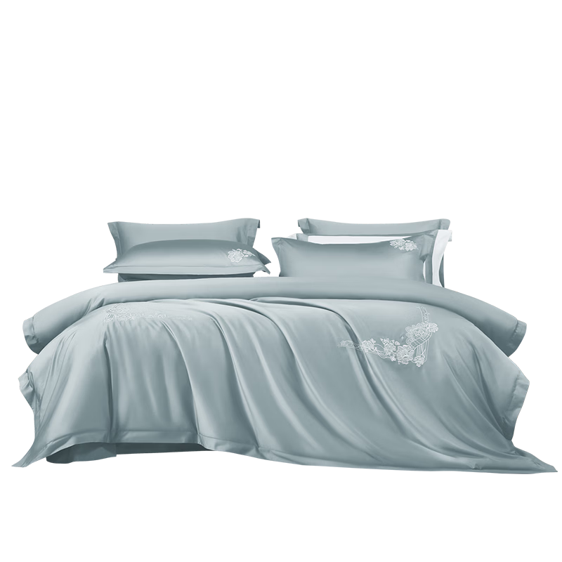 FUANNA Bedding Set 4-Piece 100s Long-Staple Cotton Double-Ply Satin 100% Pure Cotton Class A Double Extra Large Full Cotton Set 230×229cm Youmian Qingle