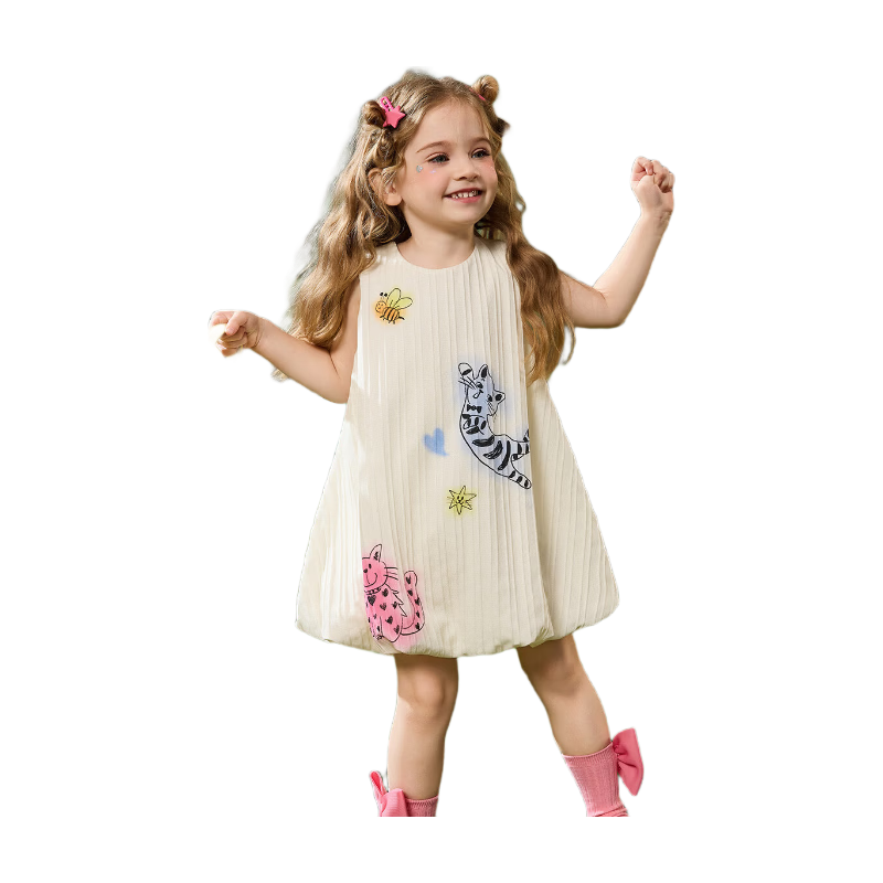 ASK JUNIOR Children's Dress, Summer Vacation Girls' Sleeveless Tank Dress, Hand-Painted Princess Dress