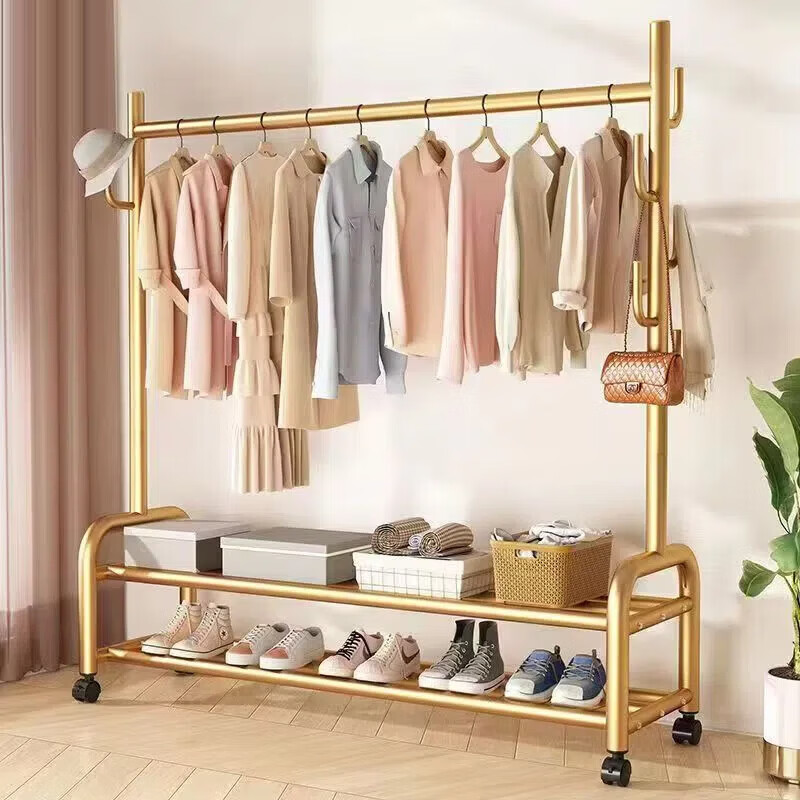Muhan Yue Floor-Standing Clothes Drying Rack Mobile Home Bedroom Balcony Garment Rack Indoor Simple Rod Coat Hanger