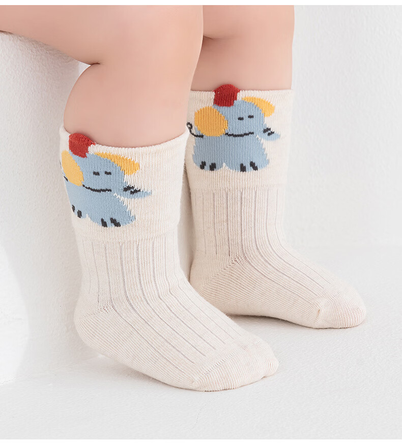 Five Cotton Flowers 3-Pair Pack Children's Socks Combed Cotton Breathable Cartoon Mid-Calf Socks Seamless Comfortable Non-Binding Socks Class A 6