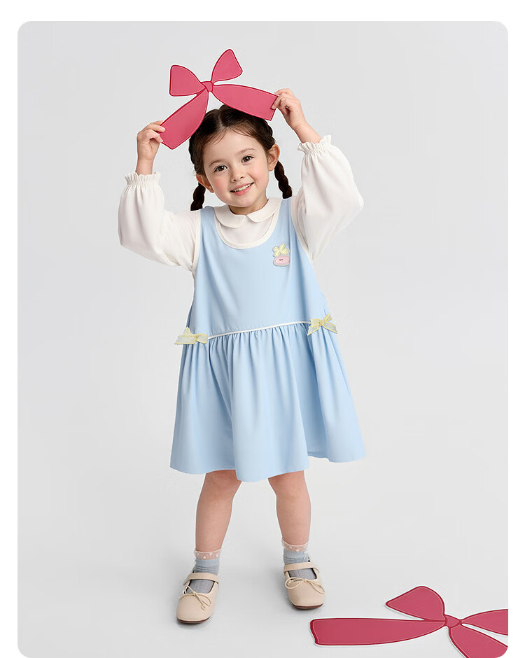 Balabala [balaOne] Kids Children's Dress Girls 2026 New Spring Fake Two-Piece Spliced Dress 14