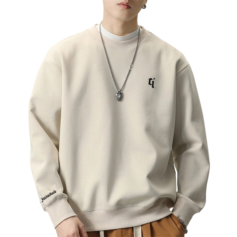 MARK FAIRWHALE Men's Sweatshirt Spring and Autumn American Heavyweight Trendy Long Sleeve T-Shirt Casual Top Beige XL