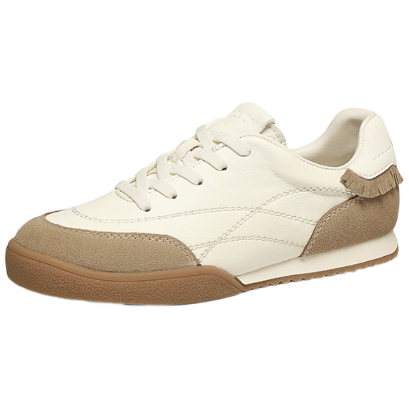 Goldlion Women's Leather Training Shoes with Contrasting Color Splicing, Casual Outdoor Sports Shoes for Women G688510151 Beige/apricot Size 39