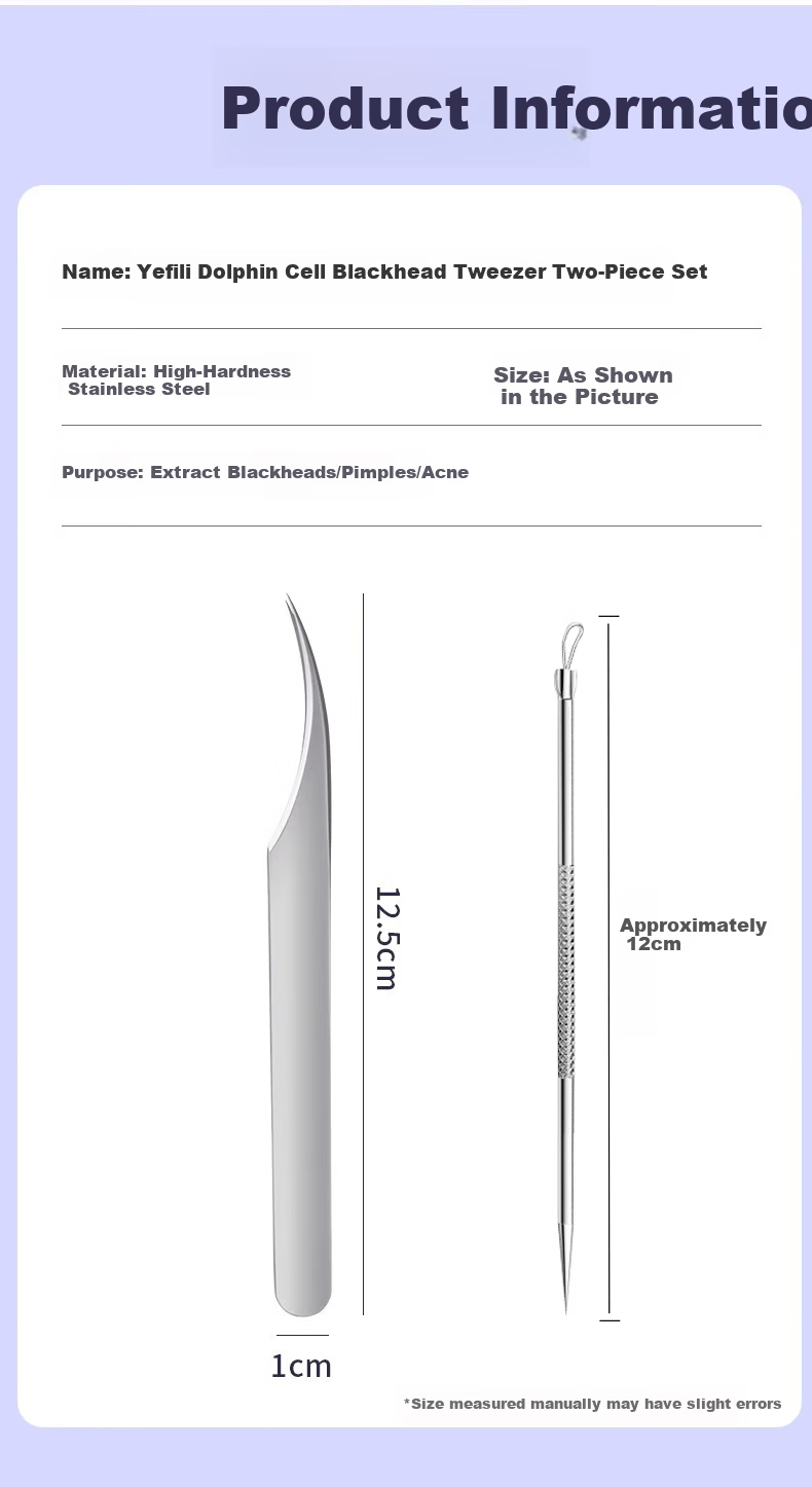Yefili Two-Piece Set Ultra-Pointed Dolphin Clip Cell Clip Blackhead Extractor Acne Needle Eyelash Tweezers Pimple Cleaning Acne Removal Tool 1
