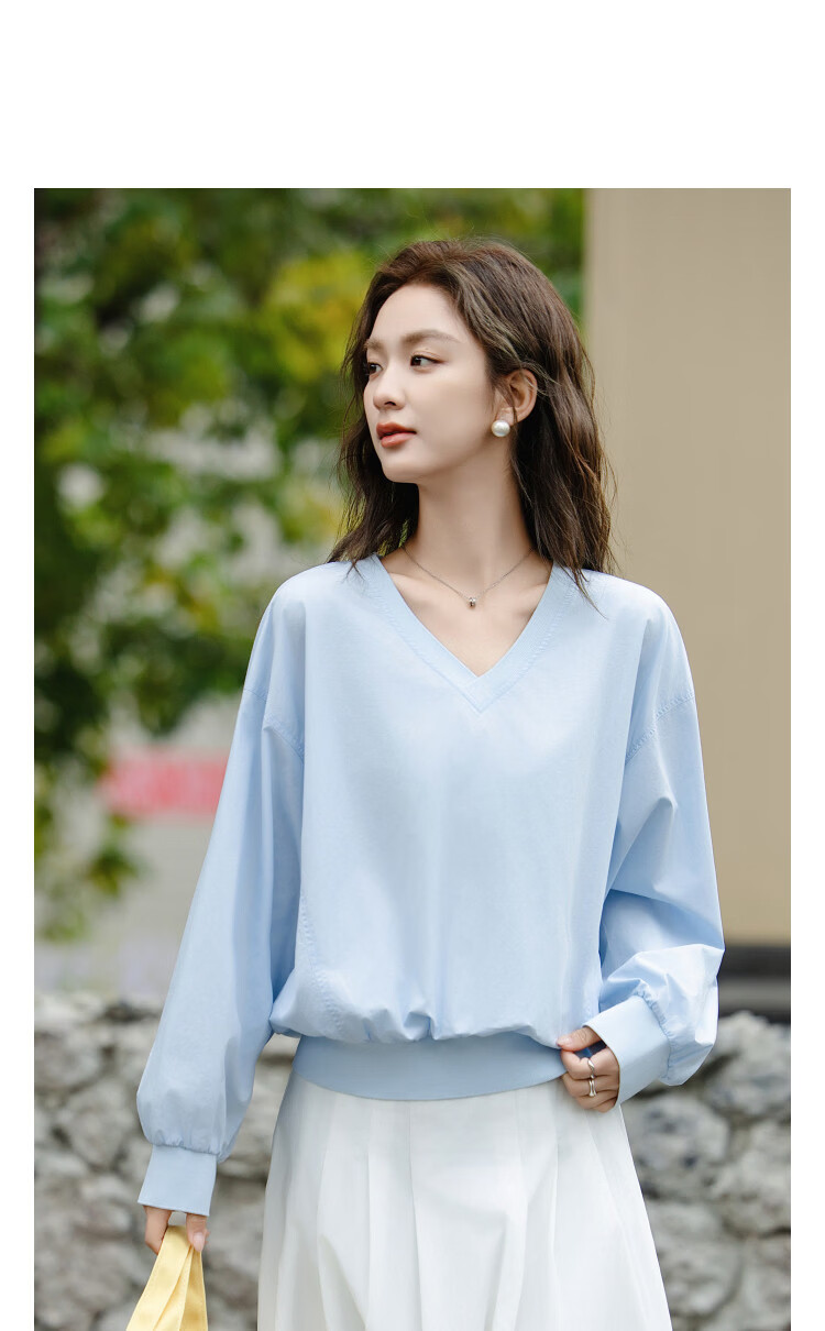 Demana Light Breath Cloud Oxygen Cotton Spring Relaxed Lazy V-Neck Ribbed Loose Slim Sweatshirt for Women Premium Feel 14