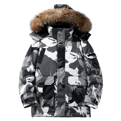 Yalu Unisex Down Jacket 2025 Winter Large Fur Collar Parka Couple Mid-Length Thickened Warm Workwear Coat
