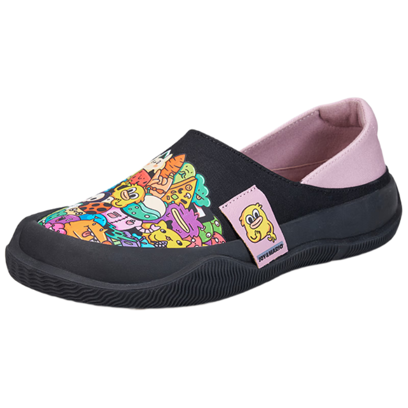 J&M Women's Loafers Flat Slip-On Graffiti Casual Commuter Canvas Shoes Black Size 38