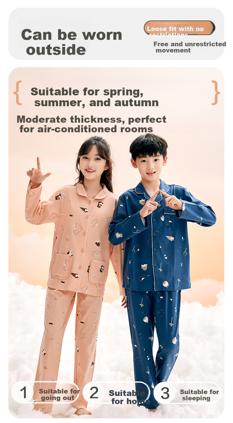 Hodohome Boys' Pajamas Combed Cotton Cardigan Long Sleeve Long Pants Homewear 519 165 6
