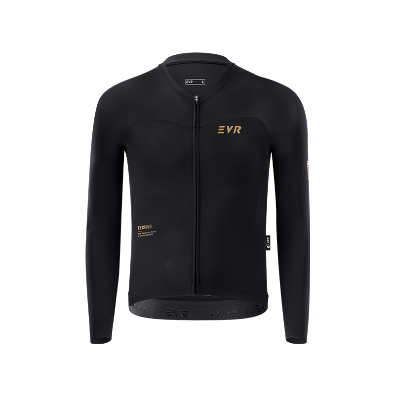 EVR Cycling Jersey Summer Men's Long Sleeve Solid Color Lightweight Quick-Dry High Elastic Breathable Road Bike Golden Black 2XL