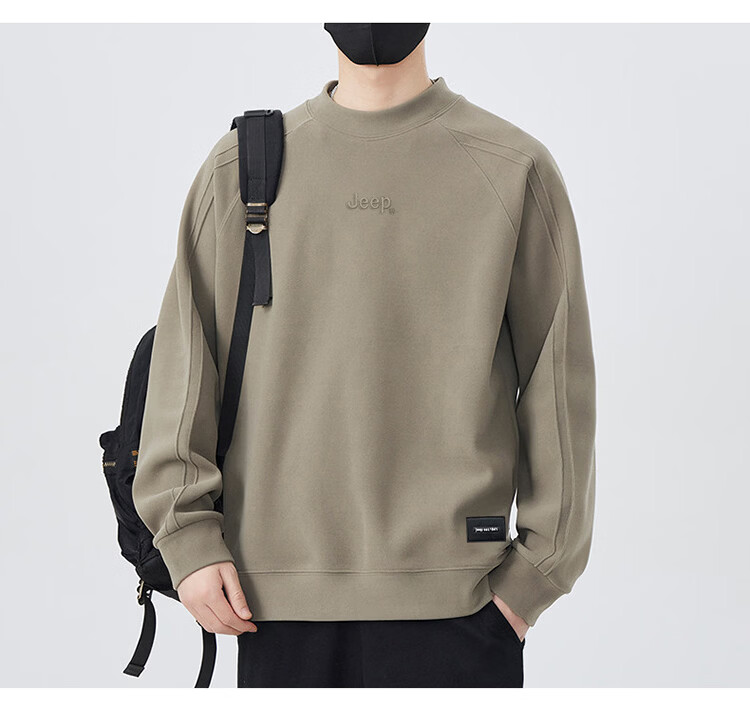 JEEP Men's Heavyweight Long Sleeve Sweatshirt Spring Autumn Loose Embroidered Base Shirt Earth Tone XL 13