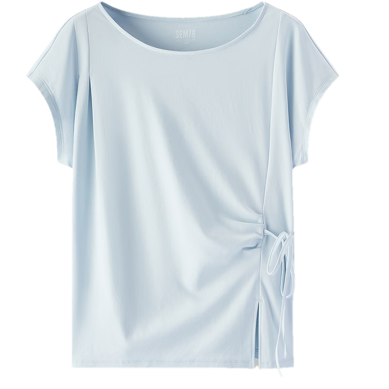 Semir Senrou Women's Summer T-Shirt Off-Shoulder Bow Split Pure Cotton 2026 Gentle Style 109326100010