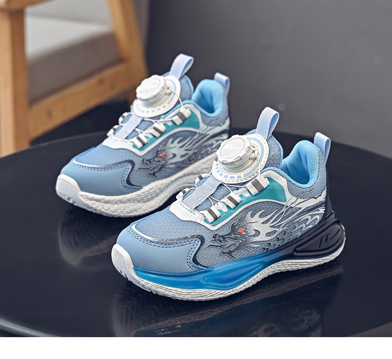 Warrior Boys' Spring Running Shoes Mesh Breathable Rotating Buckle Casual Sports Shoes WZ-2227 Light Blue White Size 34 8