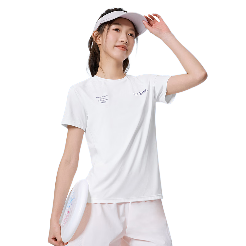 CAMEL Quick-Dry Women's Ice-Feel Sun-Protective Crew Neck Short Sleeve Sports T-Shirt C26BARLG053 Boundless White L