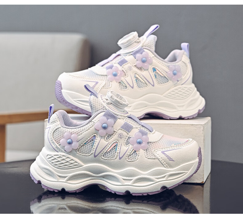 Jeanswest Kids Girls Lightweight Sports Shoes Casual Dad Sneakers Children's Running Shoes D1A086 White/Purple Size 27 9