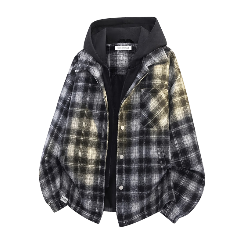 MARK FAIRWHALE Men's Spring and Autumn Trendy Casual Hooded Jacket, Stylish Youth Color-Block Layered Look Coat