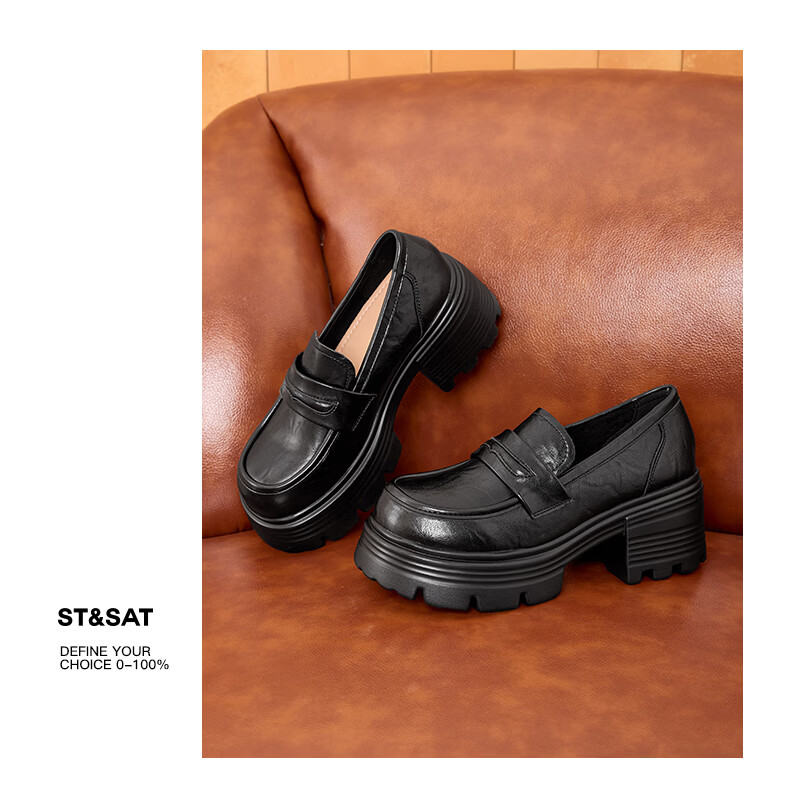 Saturday Thick Sole Loafers Women 2026 New Spring Slip-On Soft Sole Comfortable Black Height Increasing British Style Small Leather Shoes 10