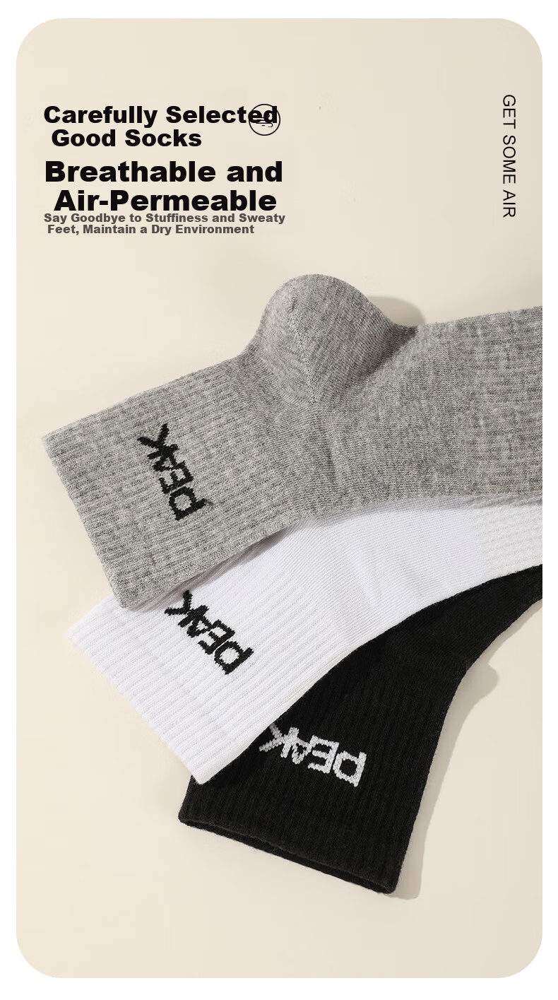 Peak White Mid-Length Sports Socks for Badminton, Table Tennis, and Tennis - 3 Pairs, One Size 3