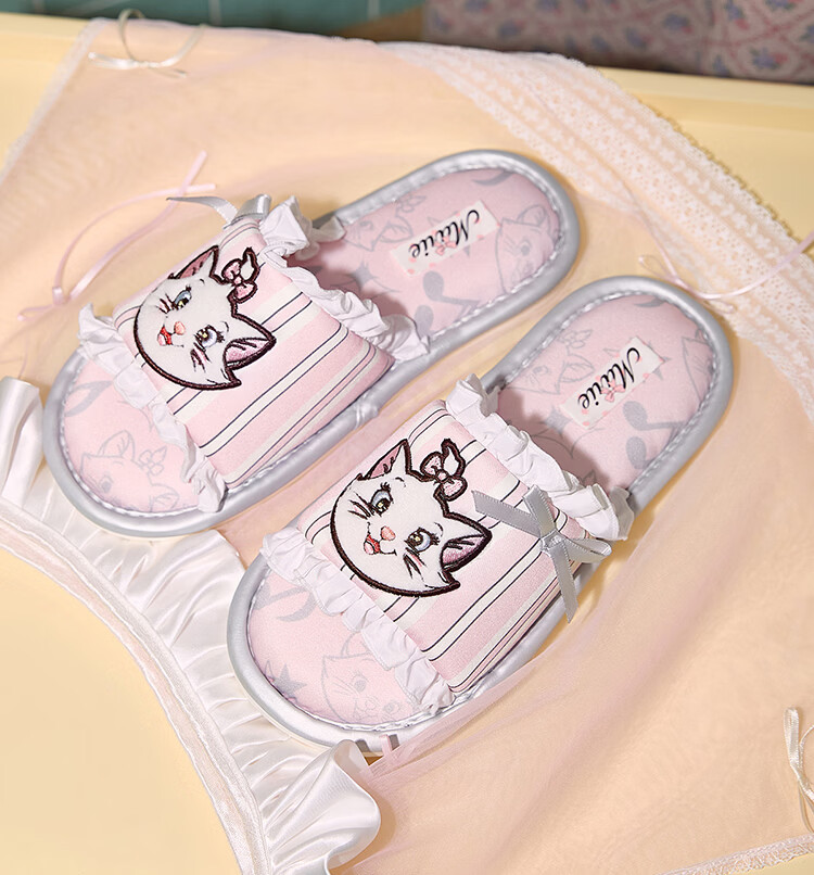 Gukoo Women's Four-Season Mary Cat Collaboration Cute Flat Home Slippers Ballet Pink Size 36-37 10