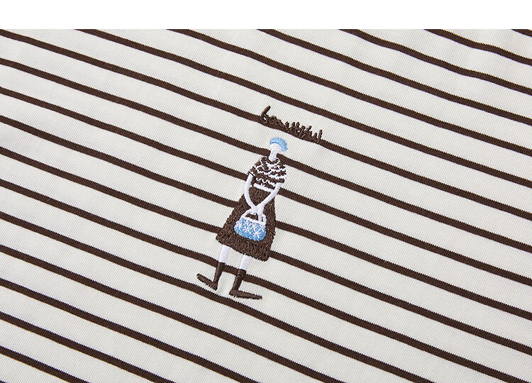Demana [Cloud Soft Cotton Blend] Spring Retro Commuter Colorblock Crew Neck Striped Embroidered Short Sleeve Petite Women's T-Shirt 5