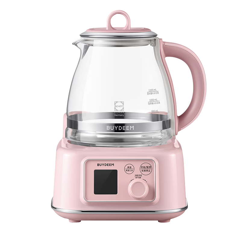 Buydeem FK571 1.2L Pink All-Glass Multifunctional Electric Kettle Health Pot Tea Maker Office Home Constant Temperature Kettle