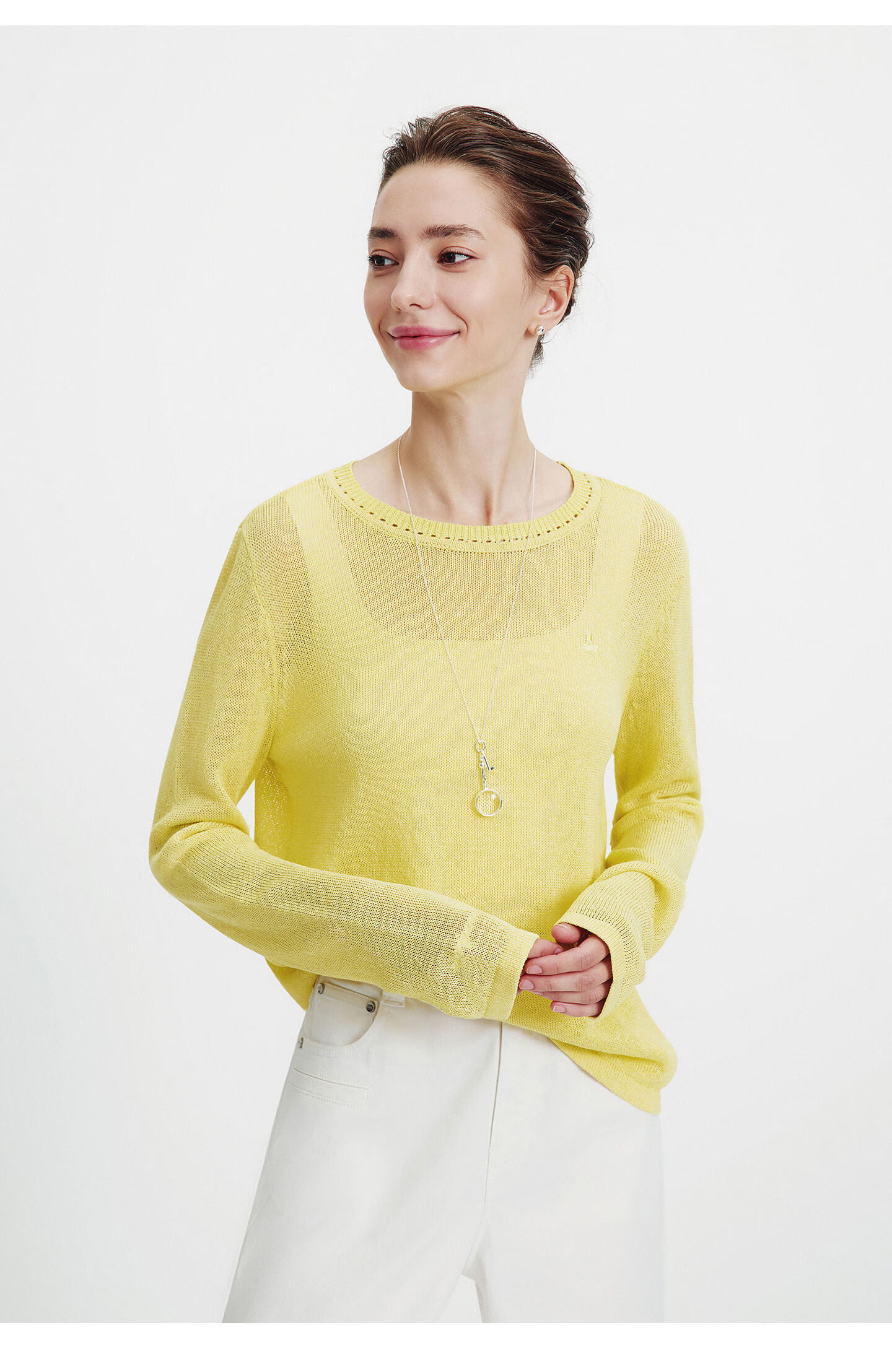 Navigare Fashion Week Same Style Small Sailboat 26 New Women's Lightweight Knit Round Neck Hollow Out Sweater Top 2314006501 36