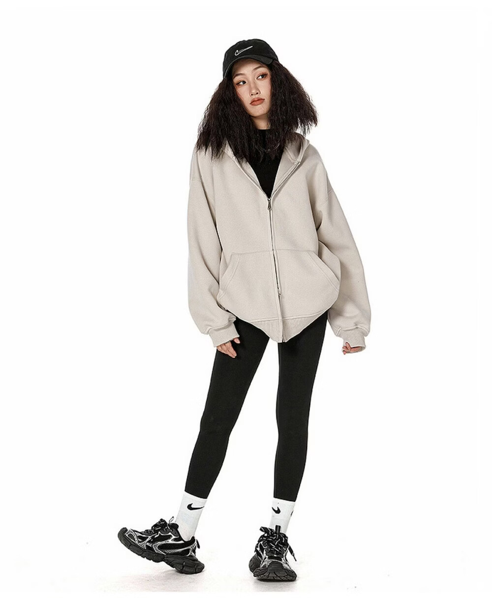 ICH MODE Women's American Style Hoodie Jacket 2026 Spring Autumn New Loose Fit Zip-up Lazy Long Sleeve Top Black S 37