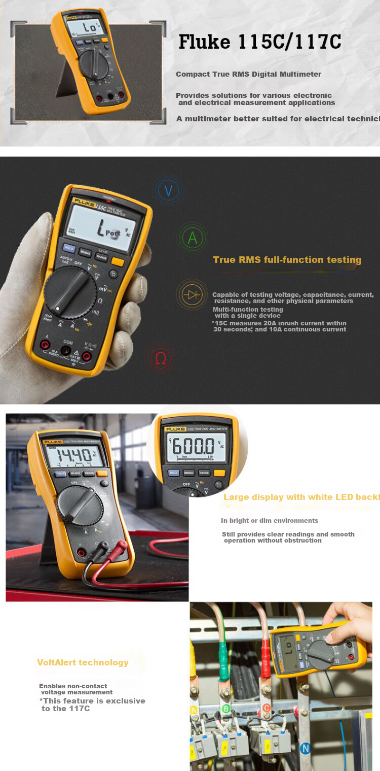 FLUKE F115C True RMS Digital Multimeter High-Precision Smart Electrician Multimeter Universal Ammeter 1